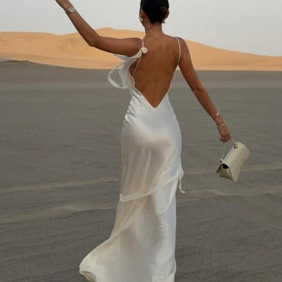 White Preppy Women's Woven Maxi Slip Dress - Picture 3 of 8